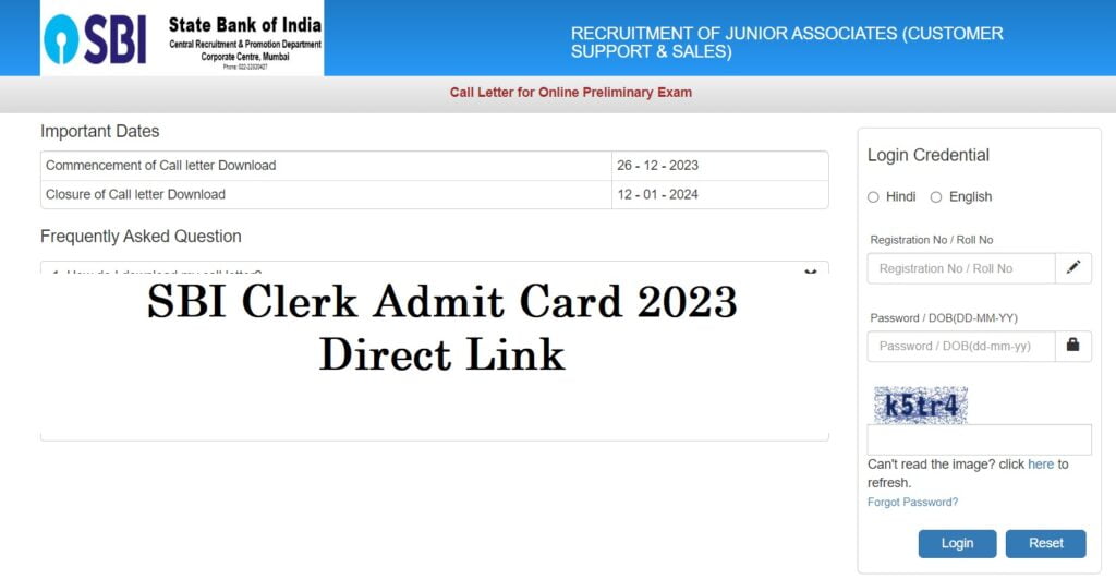 SBI Clerk Admit Card 2023 Direct Link