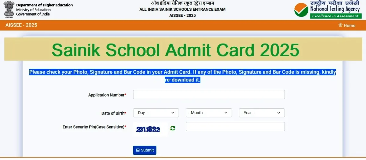 Sainik School Admit Card 2025