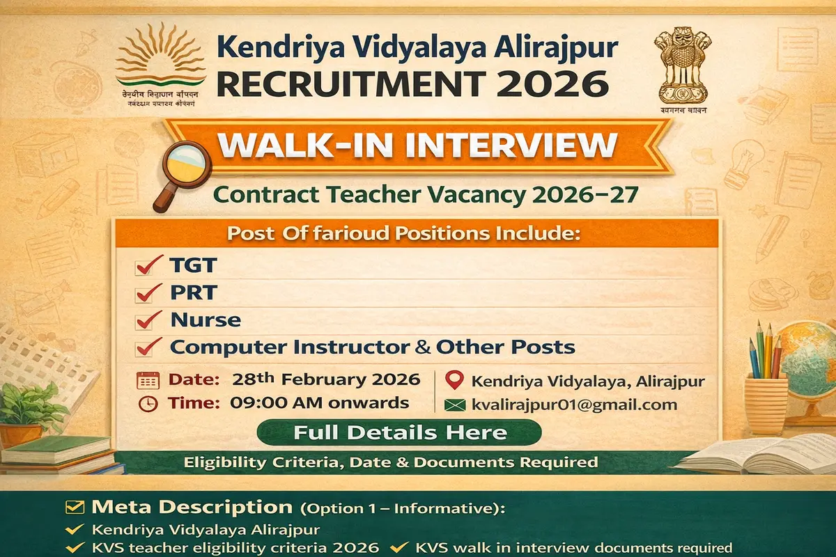 Kendriya Vidyalaya Alirajpur Recruitment 2026