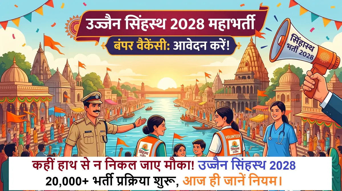 उज्जैन सिंहस्थ 2028 महाभर्ती बैनर - पुलिस, स्वास्थ्य विभाग और नगर निगम में 20000 पदों पर सीधी भर्ती का सुनहरा मौका