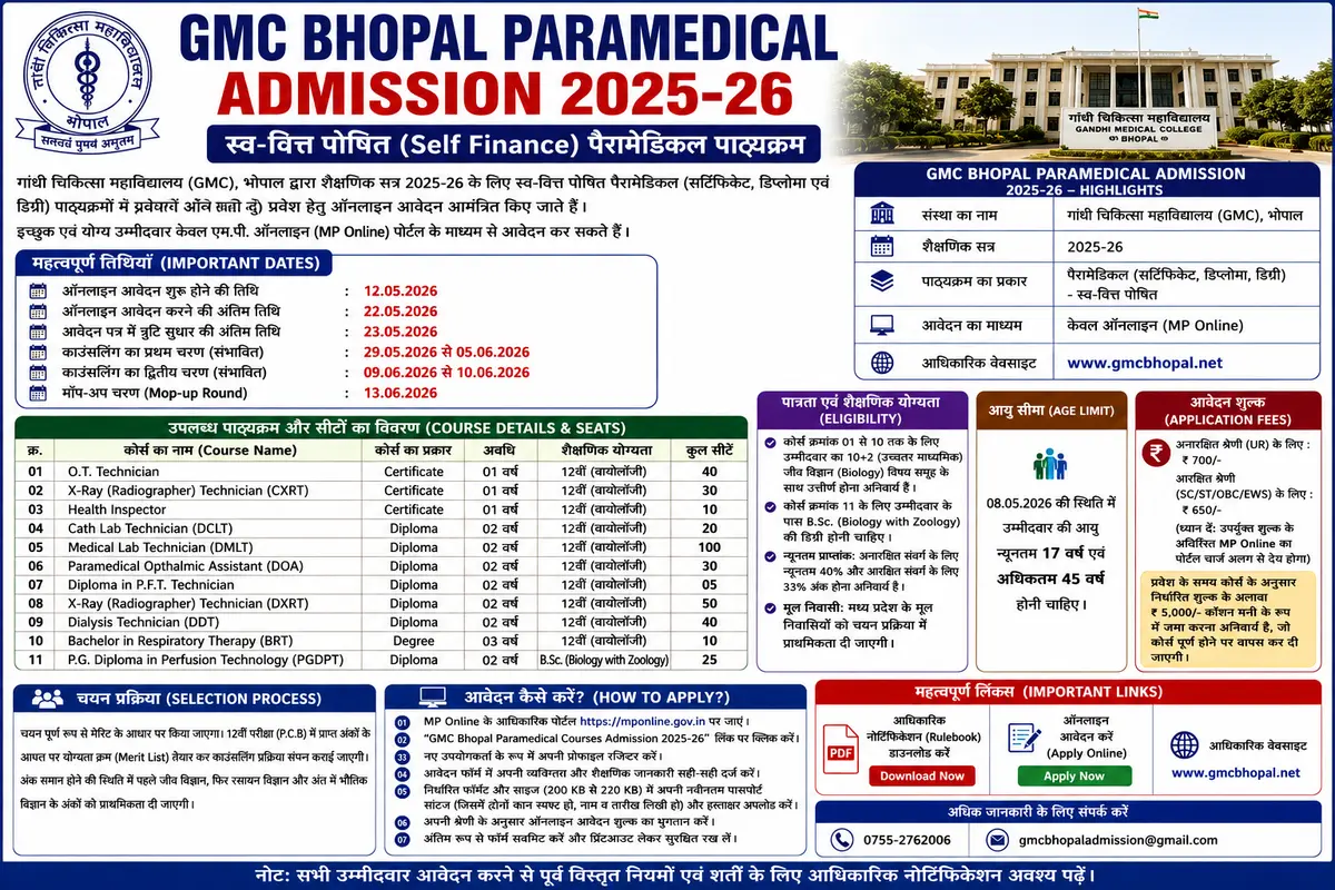 GMC Bhopal Paramedical Admission 2025-26