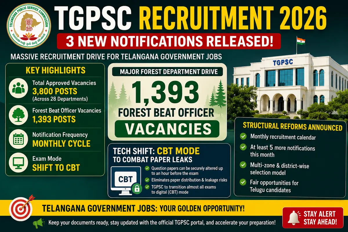 TGPSC Recruitment 2026 Telangana Public Service Commission Releases 3 New Notifications!