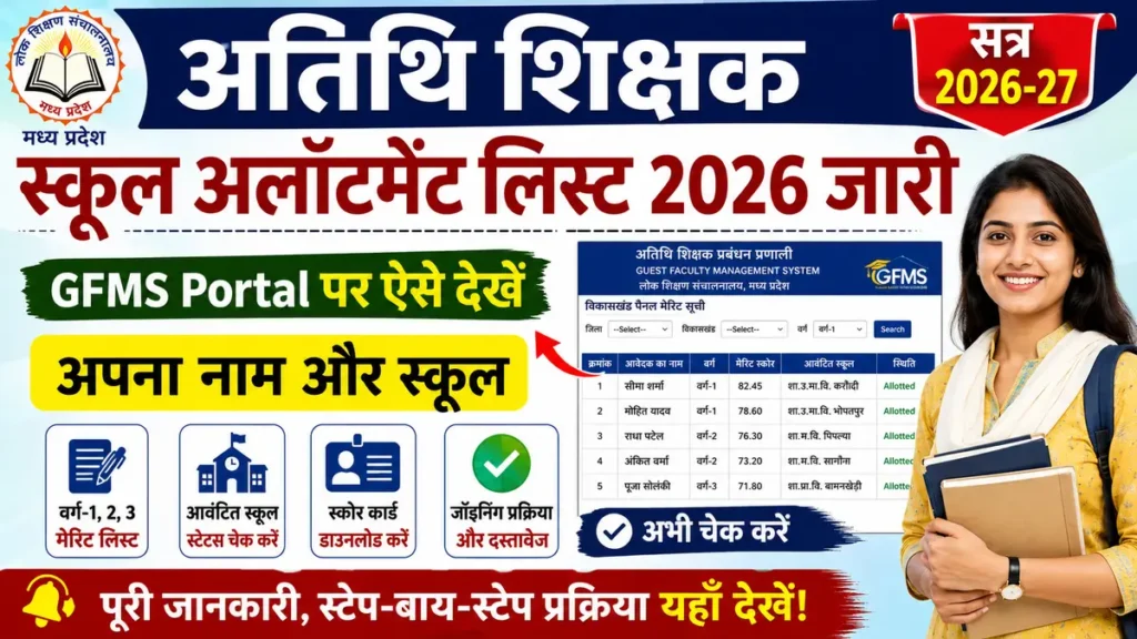 अतिथि शिक्षक स्‍कूल अलोटमेन्‍ट लिस्‍ट 2026